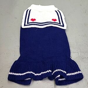 Pet Circle Size M Blue and White Knit Sailor Dress Dog Sweater
